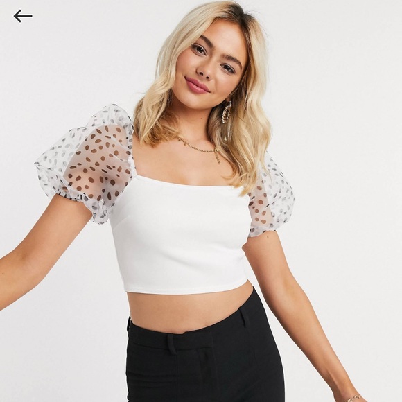 ASOS Tops - NWT - ASOS scuba bandeau top with organza sleeves